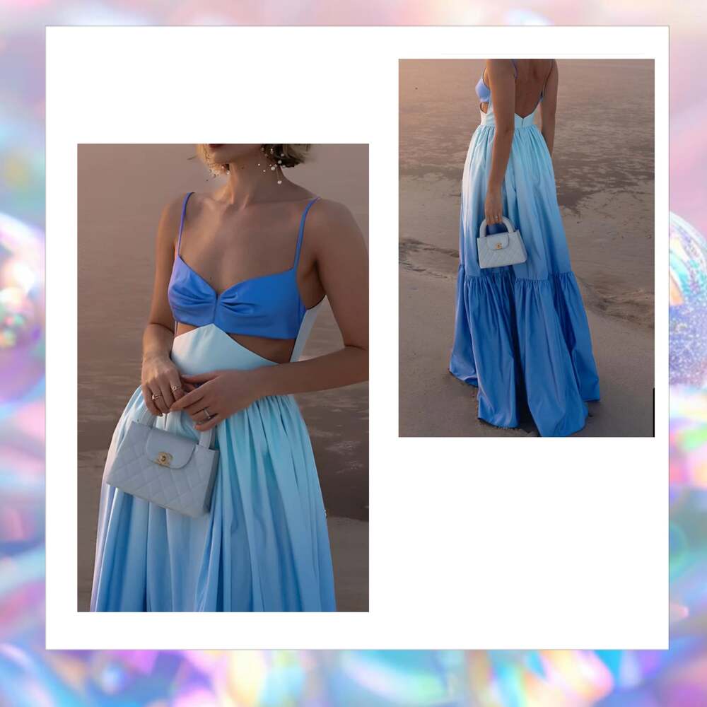 Commense Blue Ombre Cut-Out Maxi Dress with Spaghetti Straps Size XL NWT - Picture 2 of 7